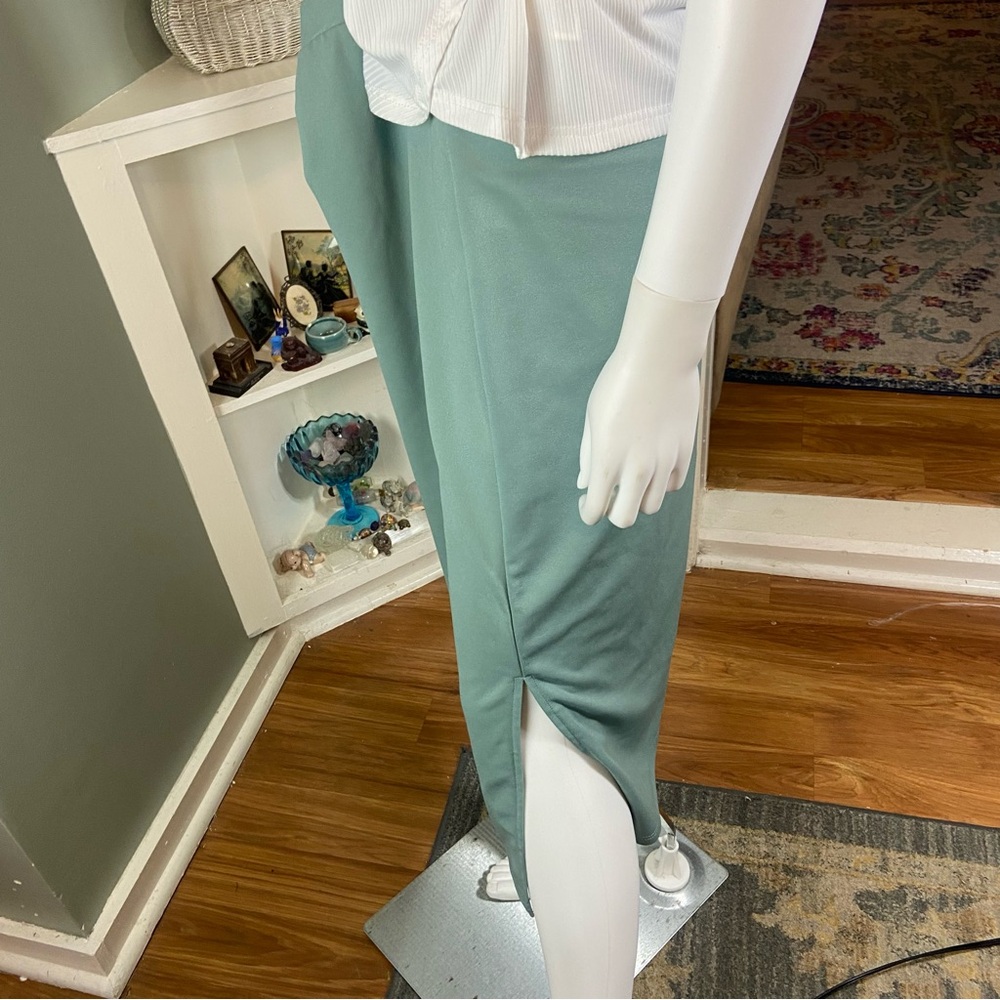 3/$12 Shein Curve Bundle White Asymmetrical Tube Top & Sage Green Pencil Skirt - Picture 6 of 14